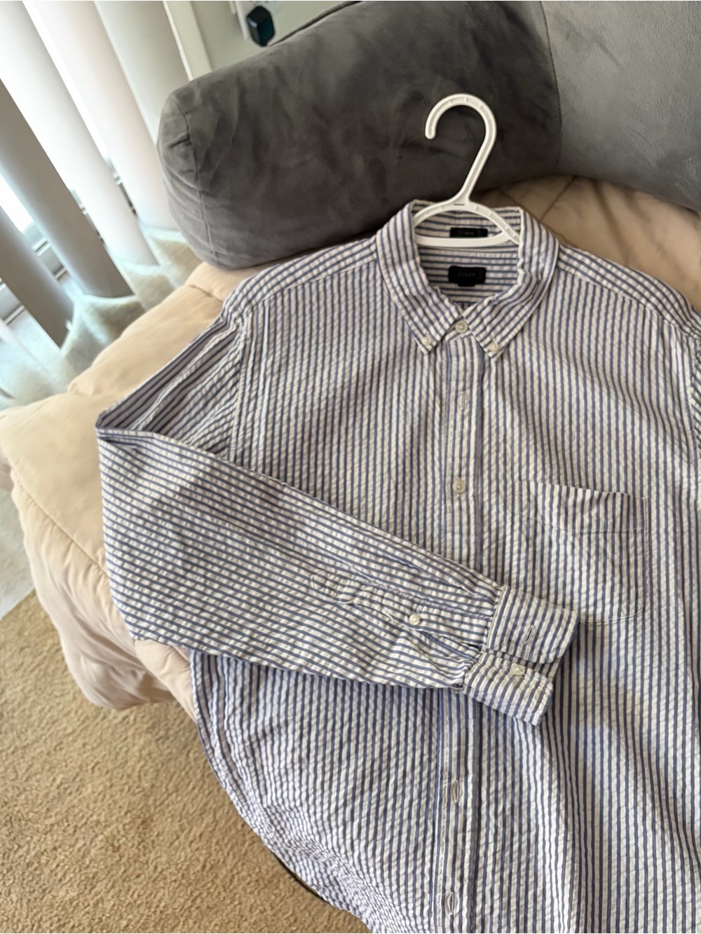 Men's Blue and White Striped Button-Down Shirt